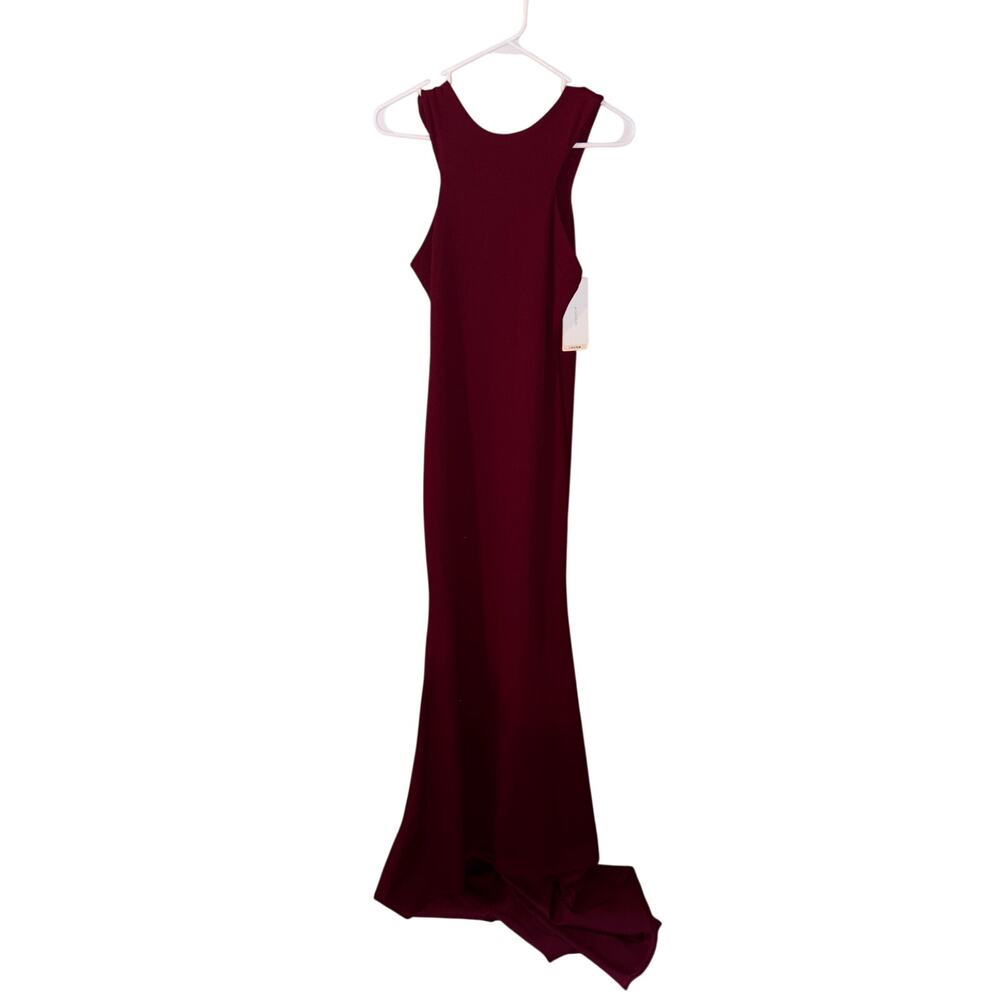 Club L London women’s wine burgundy cut-away fishtail maxi dress w/ train NWT 6 - Picture 2 of 6